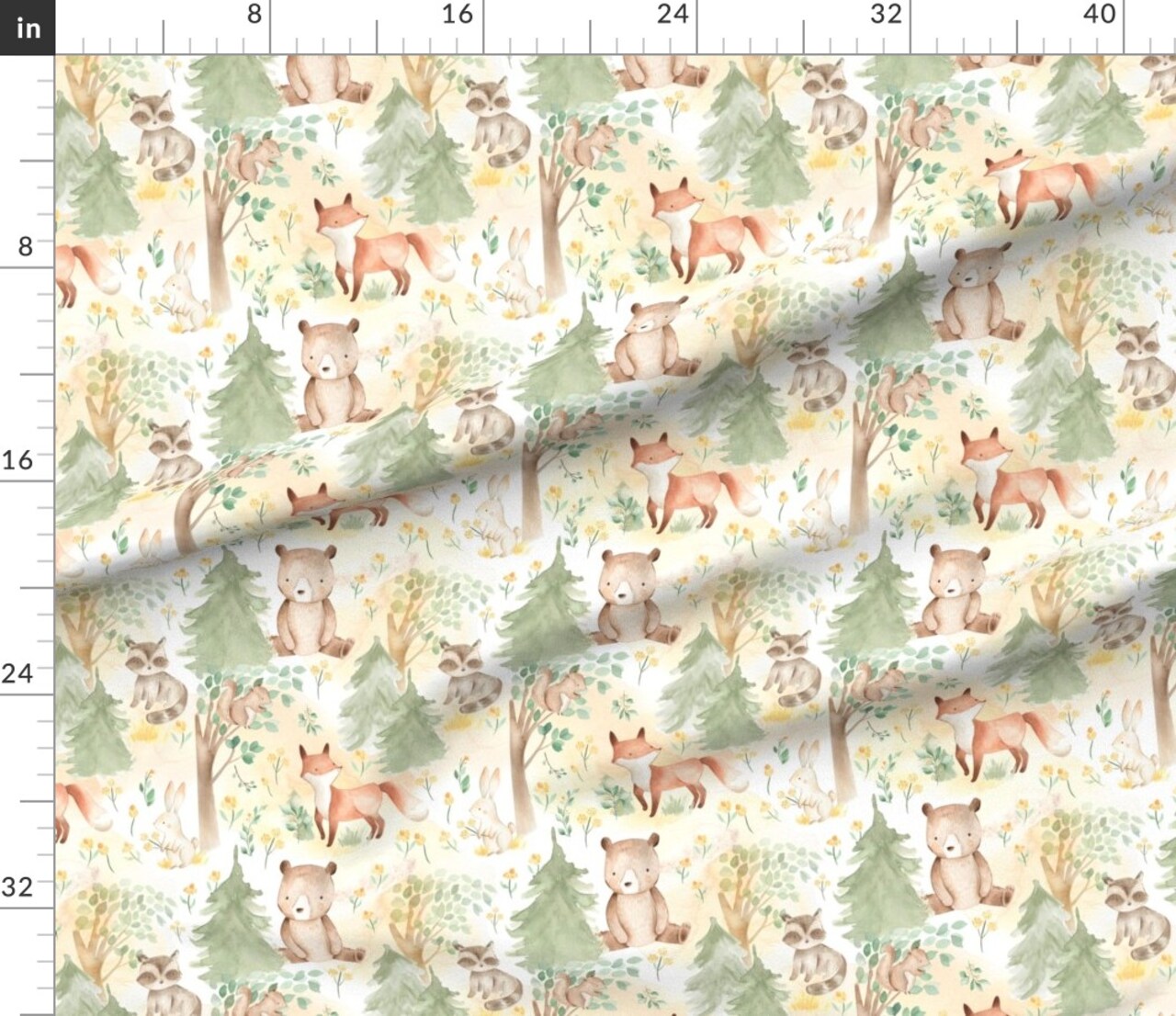 Autumn Forest Baby Nursery Bear Bunny Fox Racoon Bunny Watercolor Custom Printed Fabric by Spoonflower Various Fabrics by the Yard or Fat Quarter